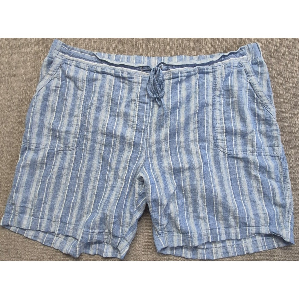 Talbots Womens 24W Blue White Striped Linen Cotton‎ pull on Shorts elastic waist